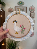 Goose Embroidery with ruffle trim