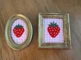 Hand Embroidered Fridge Magnets STRAWBERRIES ON GINGHAM no.5